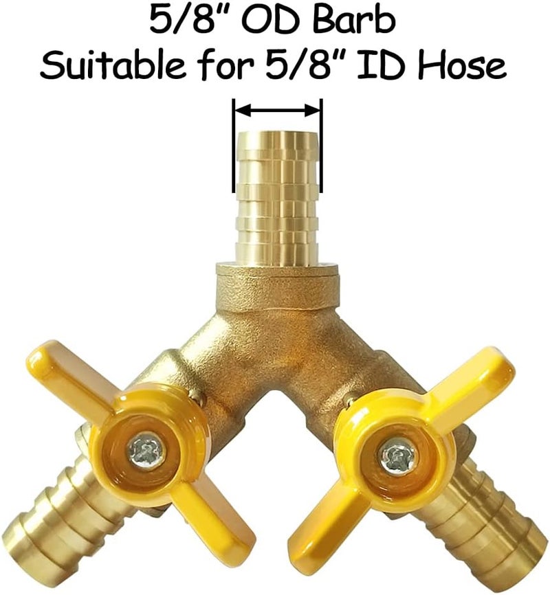 Uenede Brass 5/8 Inch 3-way Y-shaped Shut-off Ball Valve with 2-switch 5/8" Hose Barb Include 3 Stainless Steel Clamps Hose Pipe Barb Fitting for Water/Oil/Gas - Image 2
